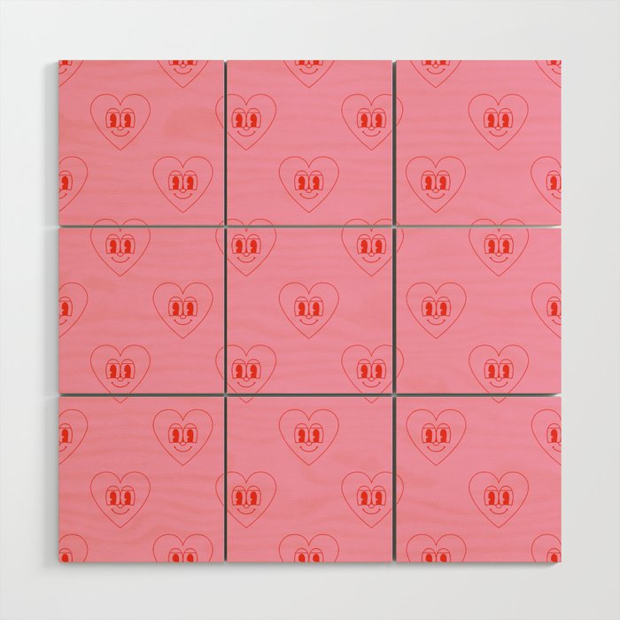 Funny red love heart cartoon pattern Wood Wall Art Gallery Image 1