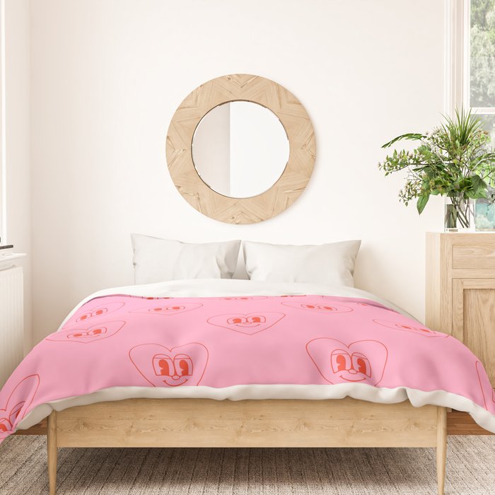 Funny red love heart cartoon pattern Duvet Cover Gallery Image 3