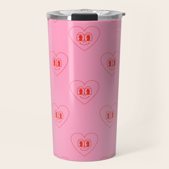 Funny red love heart cartoon pattern Travel Mug Gallery Image 1