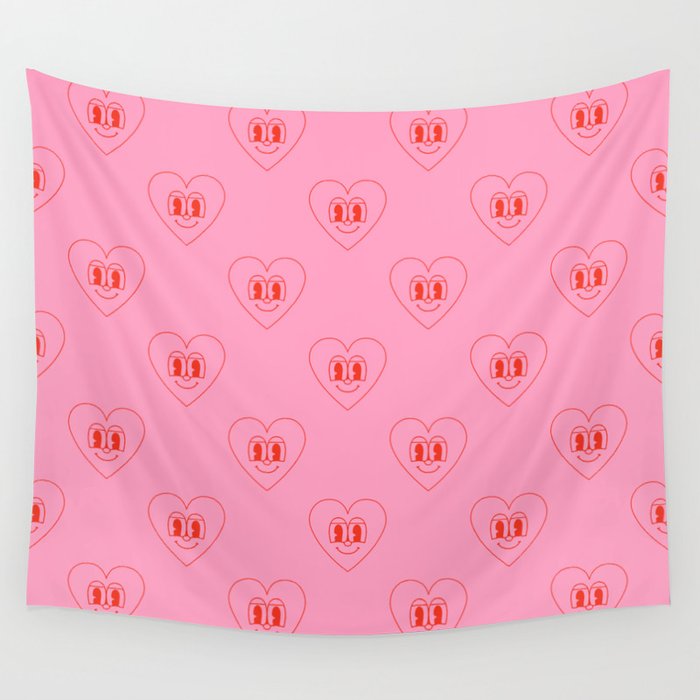 Funny red love heart cartoon pattern Wall Tapestry Gallery Image 4