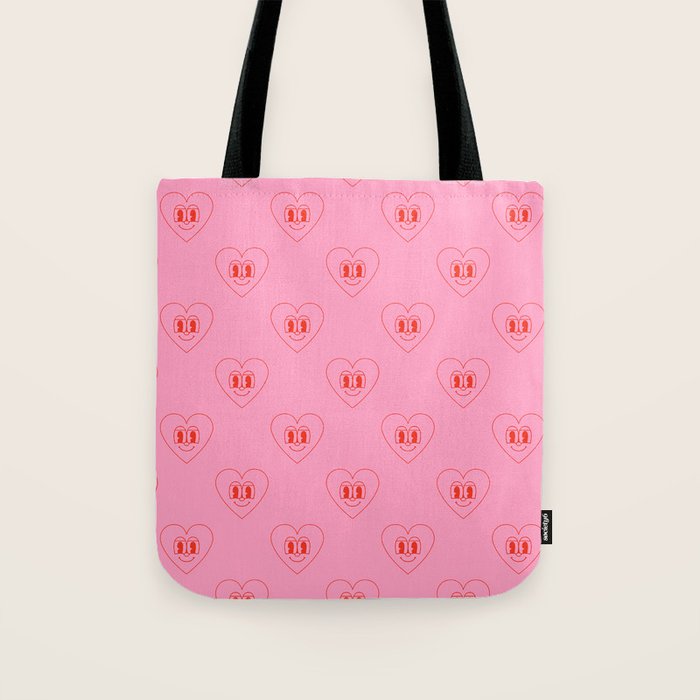 Funny red love heart cartoon pattern Tote Bag Gallery Image 1