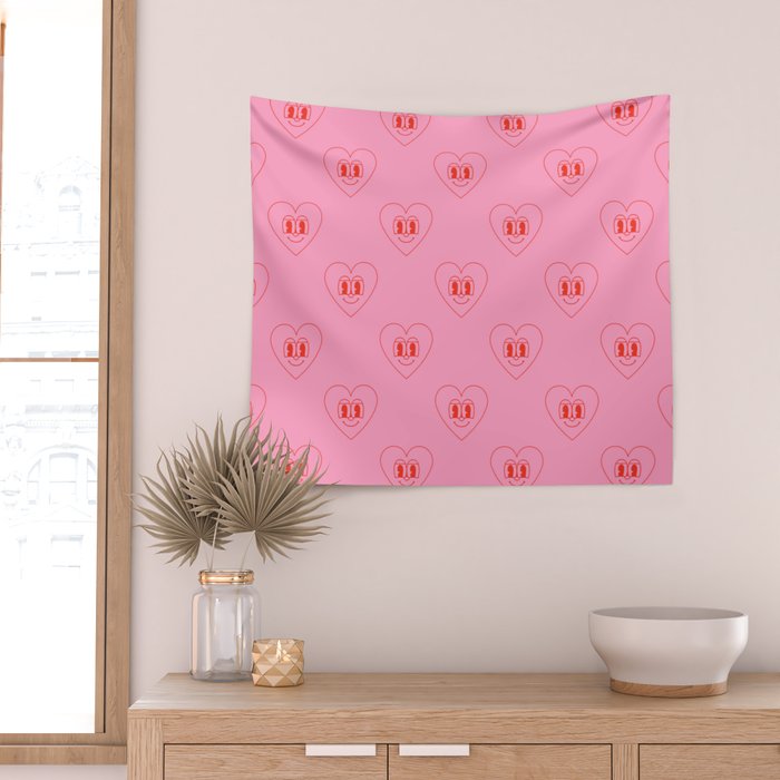 Funny red love heart cartoon pattern Wall Tapestry Gallery Image 2