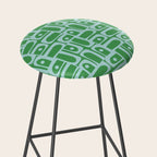 Mid Century Modern Piquet Abstract Multi Geometric Pattern in Green and Light Blue Stool Gallery Image 2
