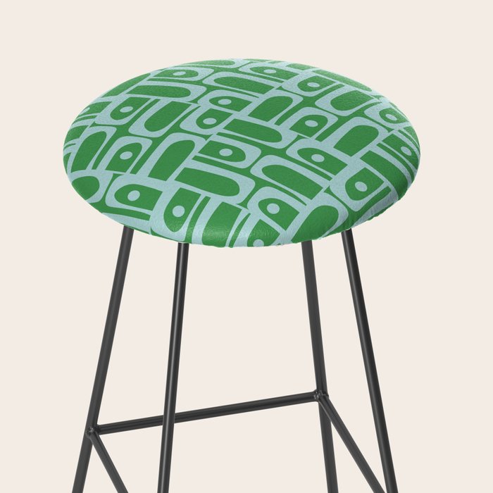 Mid Century Modern Piquet Abstract Multi Geometric Pattern in Green and Light Blue Stool Gallery Image 2