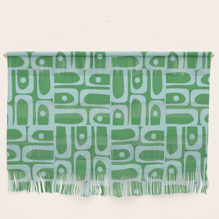 Mid Century Modern Piquet Abstract Multi Geometric Pattern in Green and Light Blue Wall Hanging Gallery Image 1