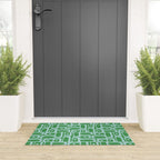 Mid Century Modern Piquet Abstract Multi Geometric Pattern in Green and Light Blue Welcome Mat Gallery Image 3