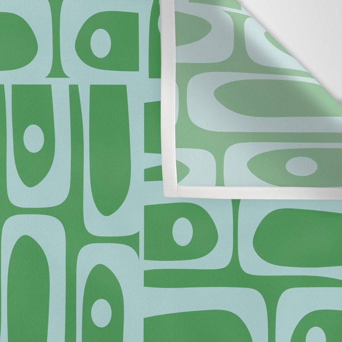 Mid Century Modern Piquet Abstract Multi Geometric Pattern in Green and Light Blue Wall Tapestry Gallery Image 3