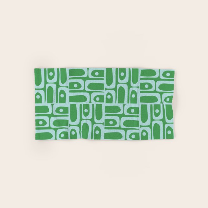 Mid Century Modern Piquet Abstract Multi Geometric Pattern in Green and Light Blue Bath Towel Gallery Image 1