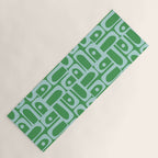 Mid Century Modern Piquet Abstract Multi Geometric Pattern in Green and Light Blue Yoga Mat Gallery Image 1