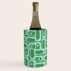 Mid Century Modern Piquet Abstract Multi Geometric Pattern in Green and Light Blue Wine Chiller Gallery Image 1