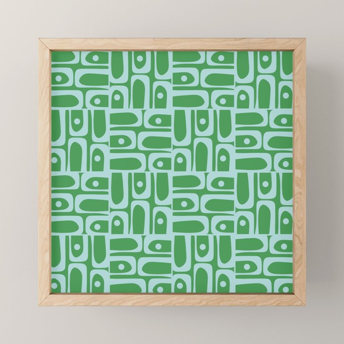 Mid Century Modern Piquet Abstract Multi Geometric Pattern in Green and Light Blue Mini Art Print Gallery Image 1