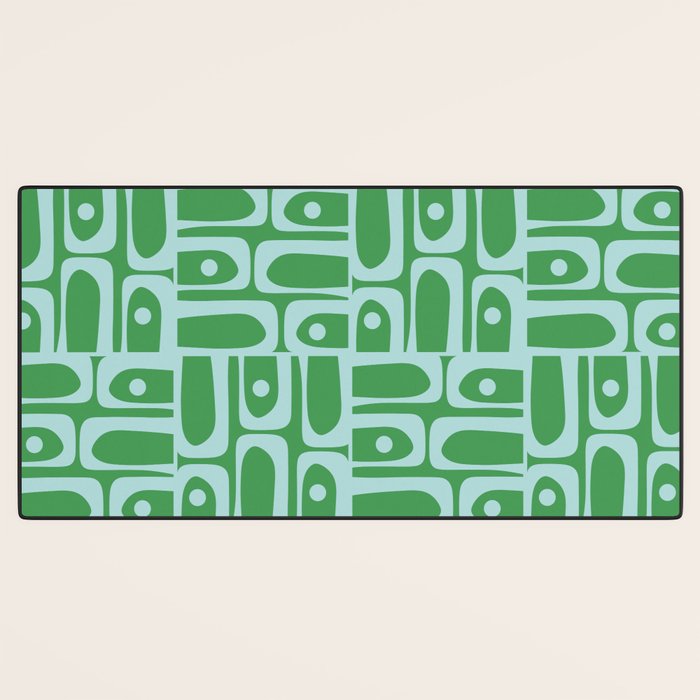 Mid Century Modern Piquet Abstract Multi Geometric Pattern in Green and Light Blue Desk Mat Gallery Image 3