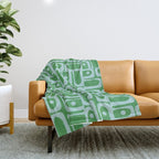 Mid Century Modern Piquet Abstract Multi Geometric Pattern in Green and Light Blue Throw Blanket Gallery Image 1