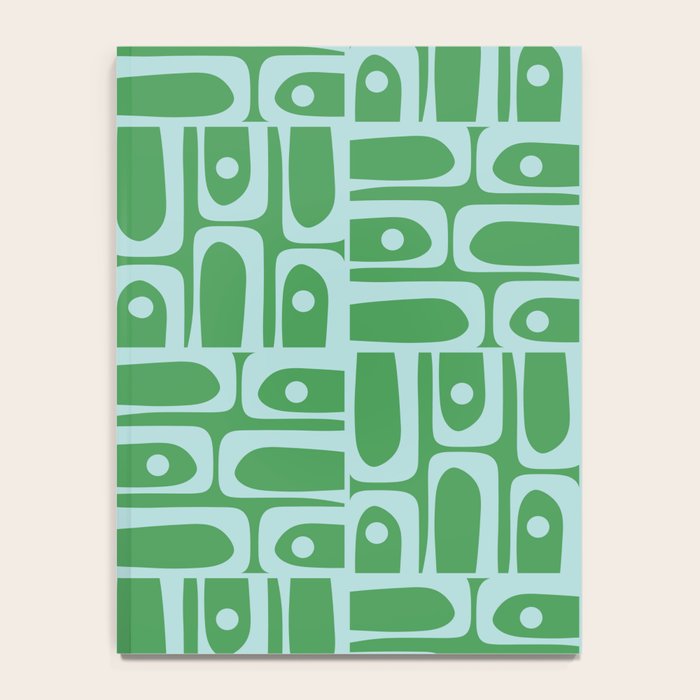 Mid Century Modern Piquet Abstract Multi Geometric Pattern in Green and Light Blue Notebook Gallery Image 4