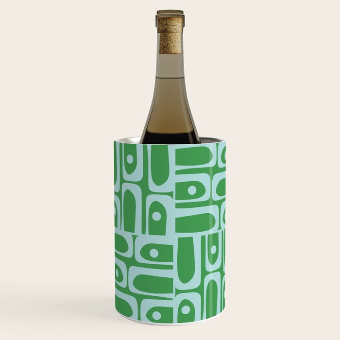Mid Century Modern Piquet Abstract Multi Geometric Pattern in Green and Light Blue Wine Chiller Gallery Image 2