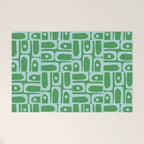 Mid Century Modern Piquet Abstract Multi Geometric Pattern in Green and Light Blue Welcome Mat Gallery Image 1