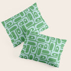 Mid Century Modern Piquet Abstract Multi Geometric Pattern in Green and Light Blue Pillow Sham Gallery Image 3