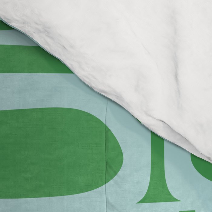 Mid Century Modern Piquet Abstract Multi Geometric Pattern in Green and Light Blue Comforter Gallery Image 4