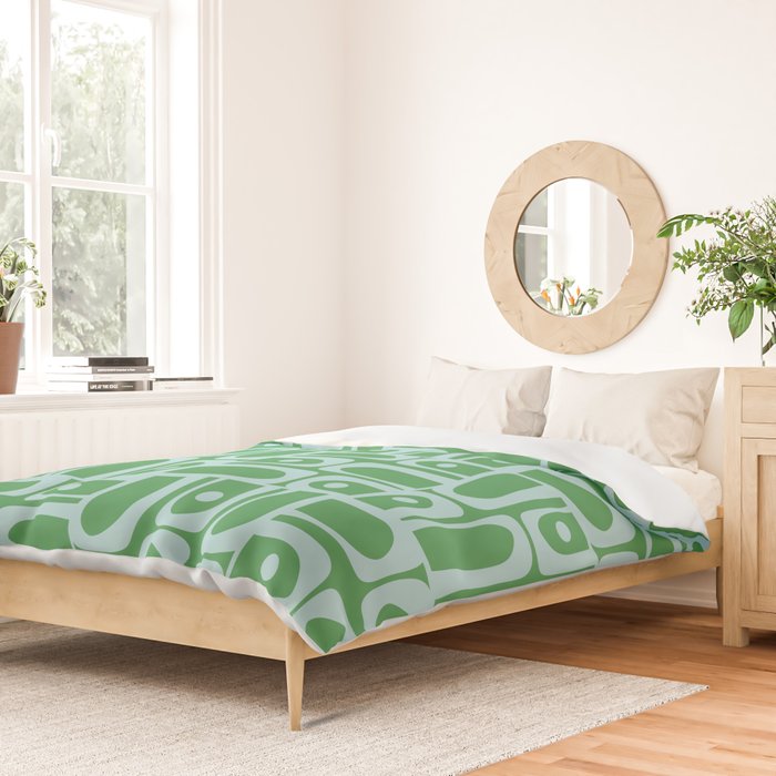 Mid Century Modern Piquet Abstract Multi Geometric Pattern in Green and Light Blue Duvet Cover Gallery Image 2