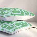 Mid Century Modern Piquet Abstract Multi Geometric Pattern in Green and Light Blue Pillow Sham Gallery Image 3