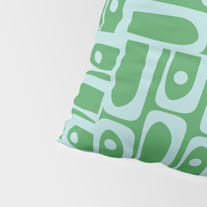 Mid Century Modern Piquet Abstract Multi Geometric Pattern in Green and Light Blue Pillow Sham Gallery Image 4