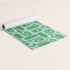 Mid Century Modern Piquet Abstract Multi Geometric Pattern in Green and Light Blue Yoga Mat Gallery Image 2