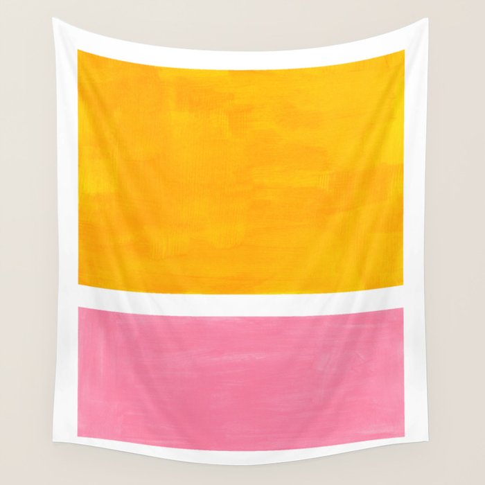 Pastel Yellow Pink Rothko Minimalist Mid Century Abstract Color Field Squares Wall Tapestry Gallery Image 1