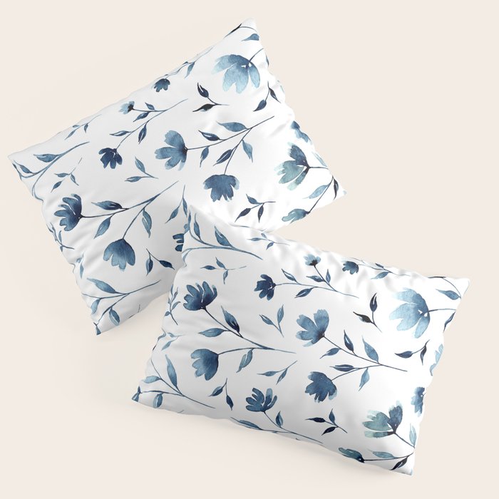 Blue flowers | Watercolor Pattern Pillow Sham Gallery Image 3