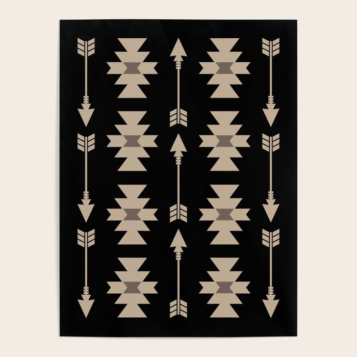 Southwestern Arrow Pattern 233 Black and Beige Poster Gallery Image 4