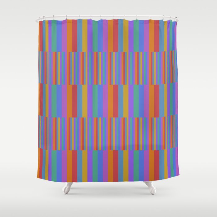 Mixed Stripes Pattern II Primary Rainbow Shower Curtain Gallery Image 1