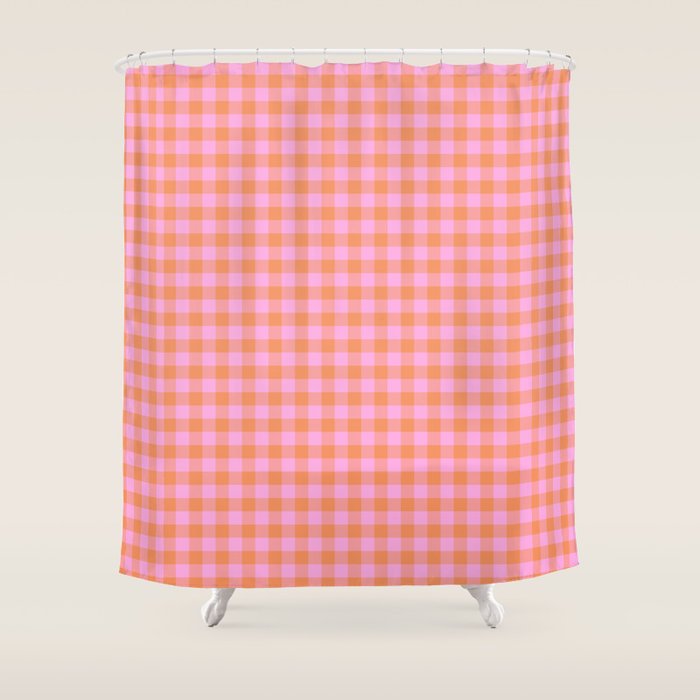Checkered Plaid in Pink and Orange Shower Curtain Gallery Image 1