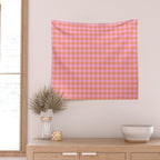 Checkered Plaid in Pink and Orange Wall Tapestry Gallery Image 2