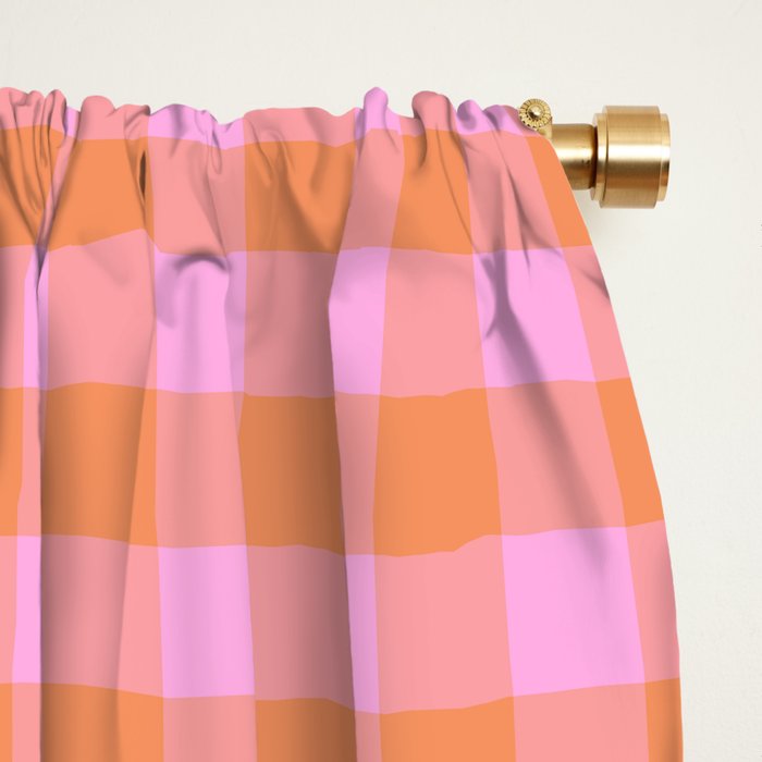 Checkered Plaid in Pink and Orange Window Curtain Gallery Image 2