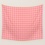 Checkered Plaid in Pink and Orange Wall Tapestry Gallery Image 4