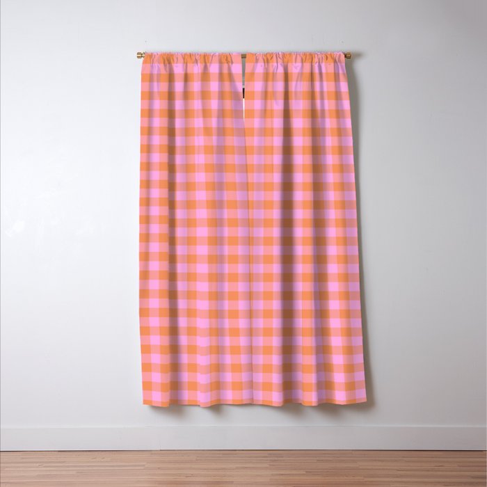 Checkered Plaid in Pink and Orange Window Curtain Gallery Image 3