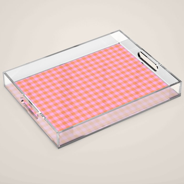 Checkered Plaid in Pink and Orange Acrylic Tray Gallery Image 1