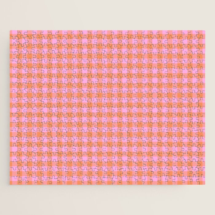 Checkered Plaid in Pink and Orange Jigsaw Puzzle Gallery Image 1