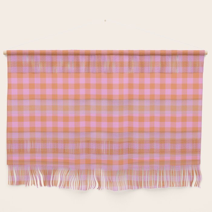 Checkered Plaid in Pink and Orange Wall Hanging Gallery Image 1
