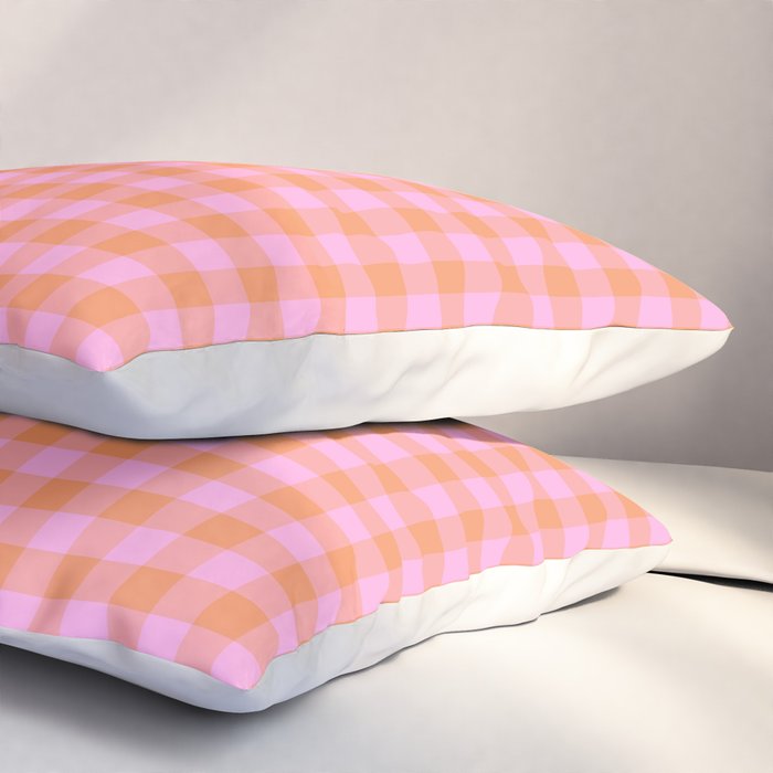 Checkered Plaid in Pink and Orange Pillow Sham Gallery Image 3