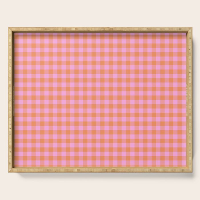 Checkered Plaid in Pink and Orange Serving Tray Gallery Image 1