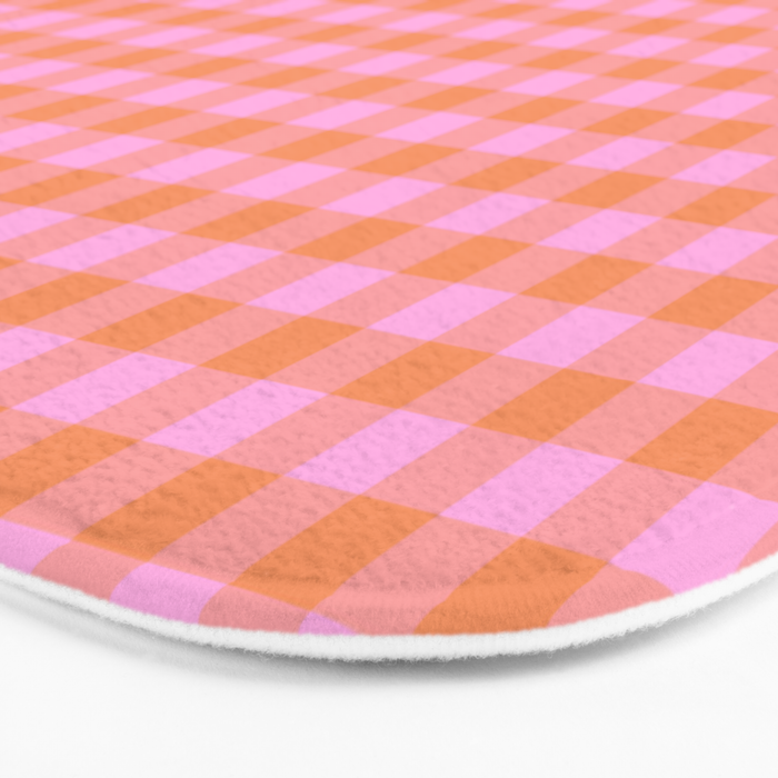 Checkered Plaid in Pink and Orange Bath Mat Gallery Image 3