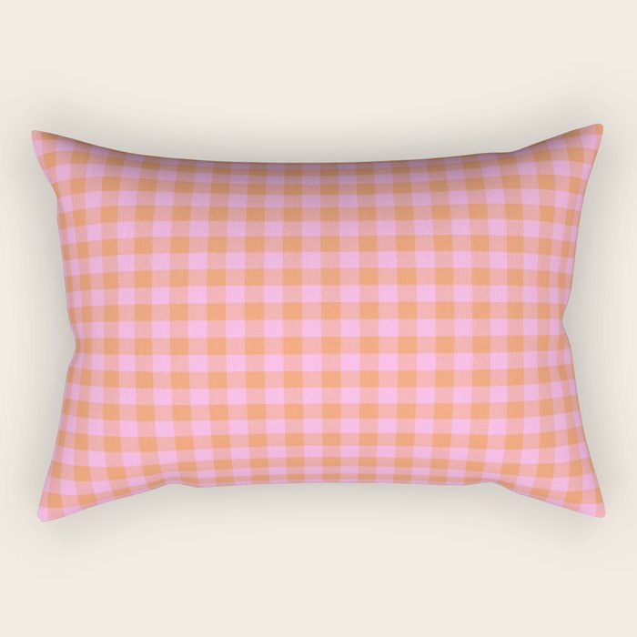 Checkered Plaid in Pink and Orange Rectangular Pillow Gallery Image 2
