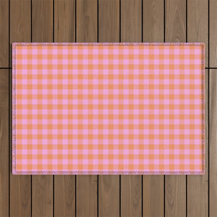 Checkered Plaid in Pink and Orange Outdoor Rug Gallery Image 1