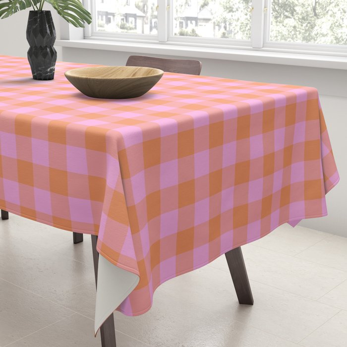 Checkered Plaid in Pink and Orange Tablecloth Gallery Image 3