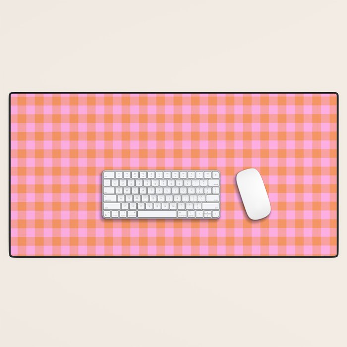Checkered Plaid in Pink and Orange Desk Mat Gallery Image 1