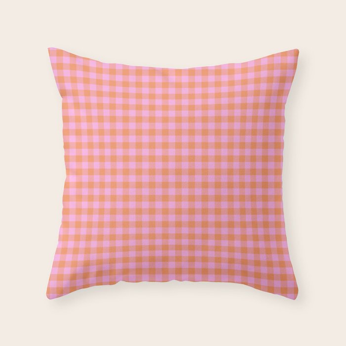Checkered Plaid in Pink and Orange Throw Pillow Gallery Image 6