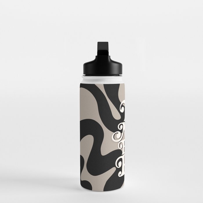This Must Be The Place - 70s, Vintage, Retro, Abstract Pattern (Black & Beige) Water Bottle Gallery Image 3
