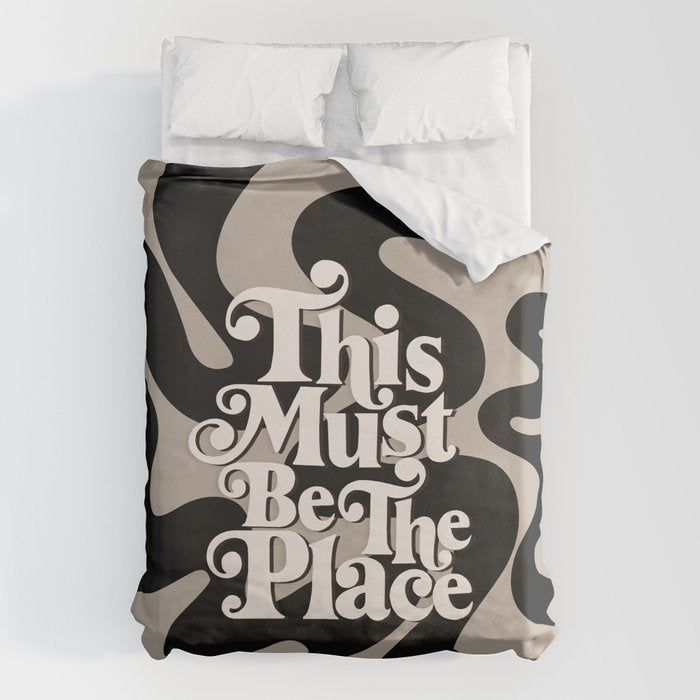 This Must Be The Place - 70s, Vintage, Retro, Abstract Pattern (Black & Beige) Duvet Cover Gallery Image 6