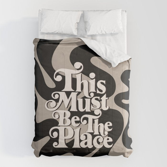 This Must Be The Place - 70s, Vintage, Retro, Abstract Pattern (Black & Beige) Comforter Gallery Image 6