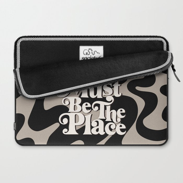 This Must Be The Place - 70s, Vintage, Retro, Abstract Pattern (Black & Beige) Laptop Sleeve Gallery Image 2